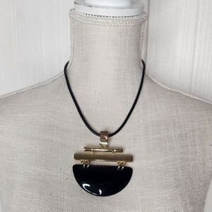 5/$15 Chicos Black String Cord Necklace With Gold & Black Pendant